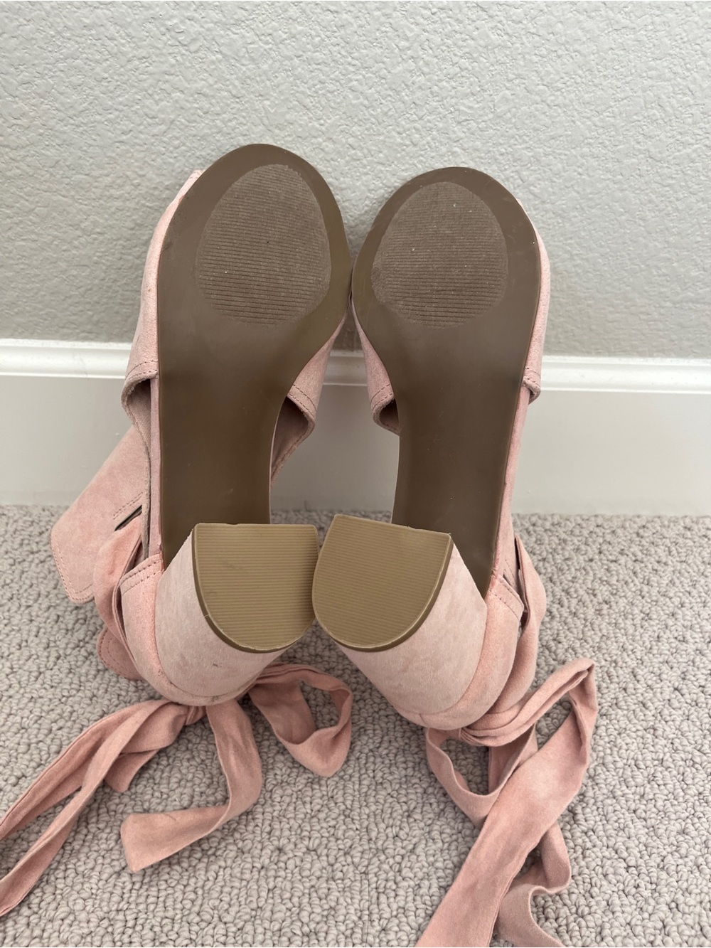 Shoe Dazzle Blush Pink Suede Open-Toe Block Heel Ankle Boots - Picture 6 of 9